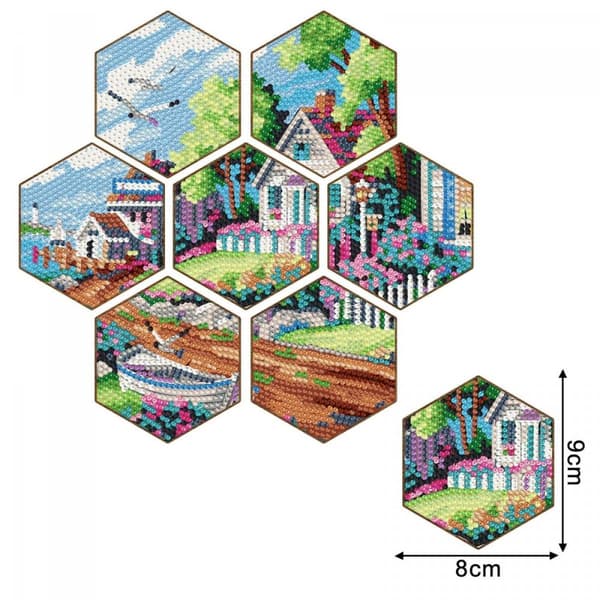 Diamantbroderi - Bordskåner - Honeycomb - Hus ved bugten