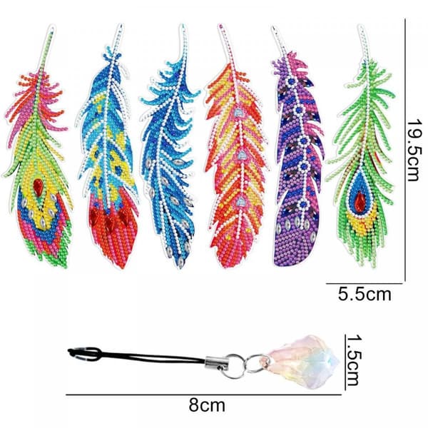Diamantbroderi Bokmärke Bokmärken Set med 6 - Påfågelfjädrar