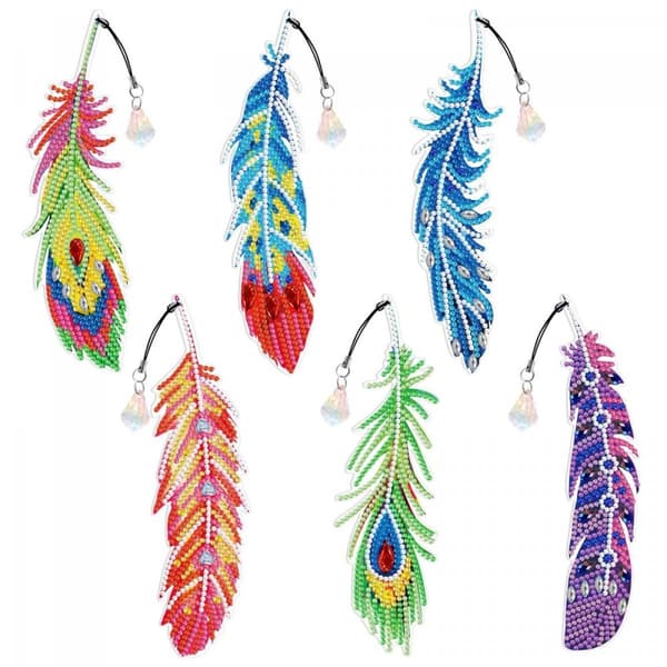 Diamantbroderi Bokmärke Bokmärken Set med 6 - Påfågelfjädrar