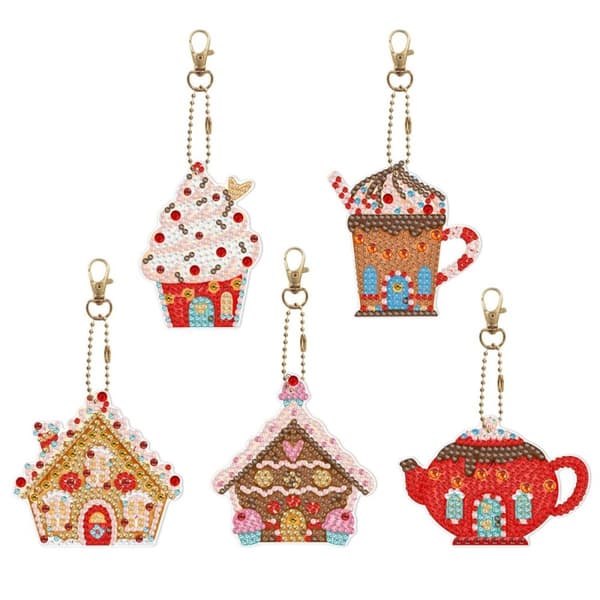 Diamantbroderi vedhæng nøglering 5 stk - Winter Delights
