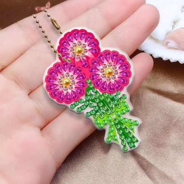 Diamantbroderihänge Nyckelring Nyckelring 5 st - Blommor