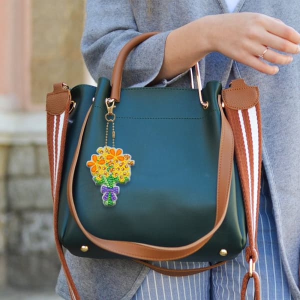 Diamantbroderihänge Nyckelring Nyckelring 5 st - Blommor