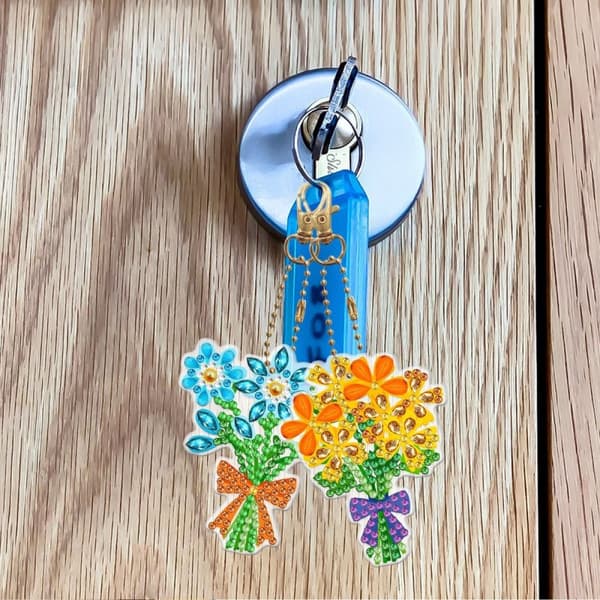 Diamantbroderihänge Nyckelring Nyckelring 5 st - Blommor
