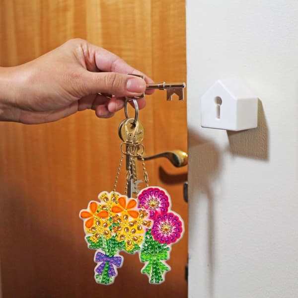 Diamantbroderihänge Nyckelring Nyckelring 5 st - Blommor