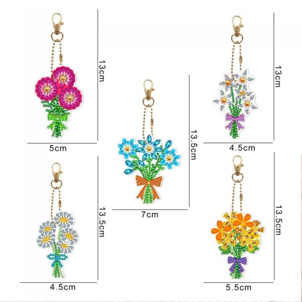 Diamantbroderihänge Nyckelring Nyckelring 5 st - Blommor