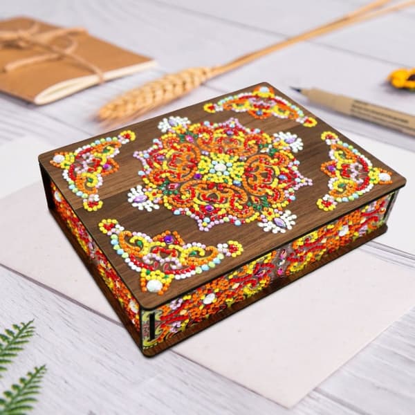 Diamantbroderi Dekorativ Ask Kista - Orange Mandala