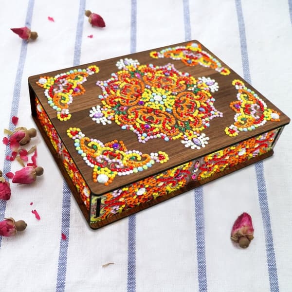 Diamantbroderi Dekorativ Ask Kista - Orange Mandala