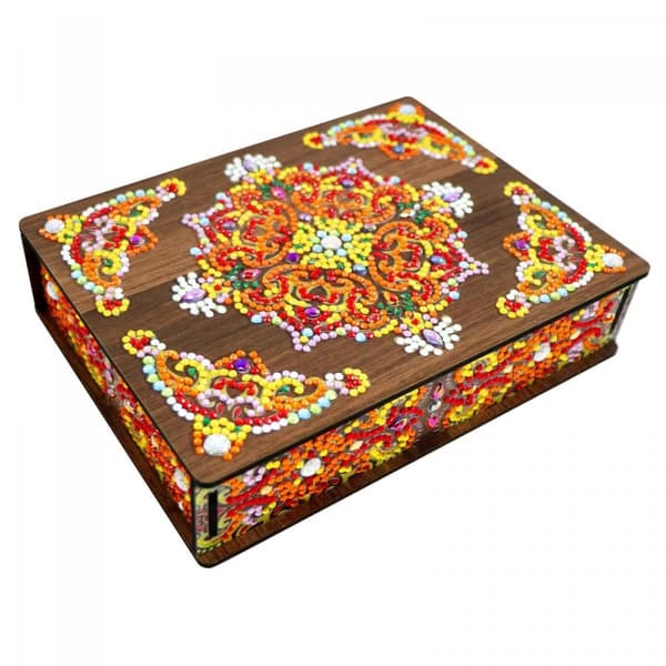 Diamantbroderi Dekorativ Ask Kista - Orange Mandala