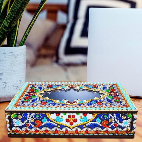 Diamantbroderi Dekorativ Æske Smykkeæske Spejl - Blå Ornament