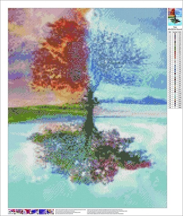 Diamantbroderi Træ Fire Årstider 45x55 cm