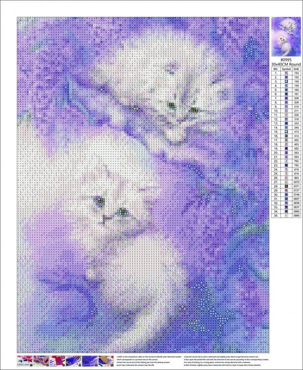 Diamantbroderi Hvide Katte To 35x45 cm
