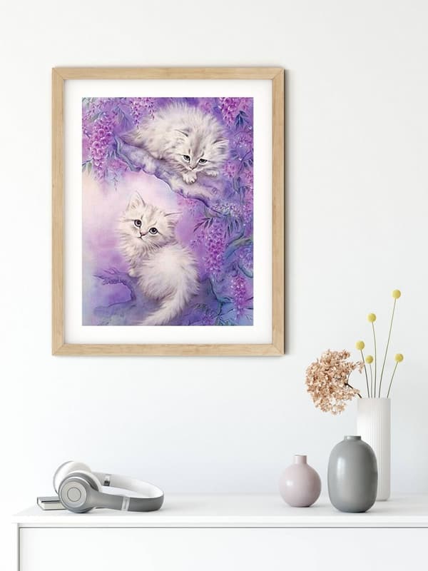 Diamantbroderi Hvide Katte To 35x45 cm