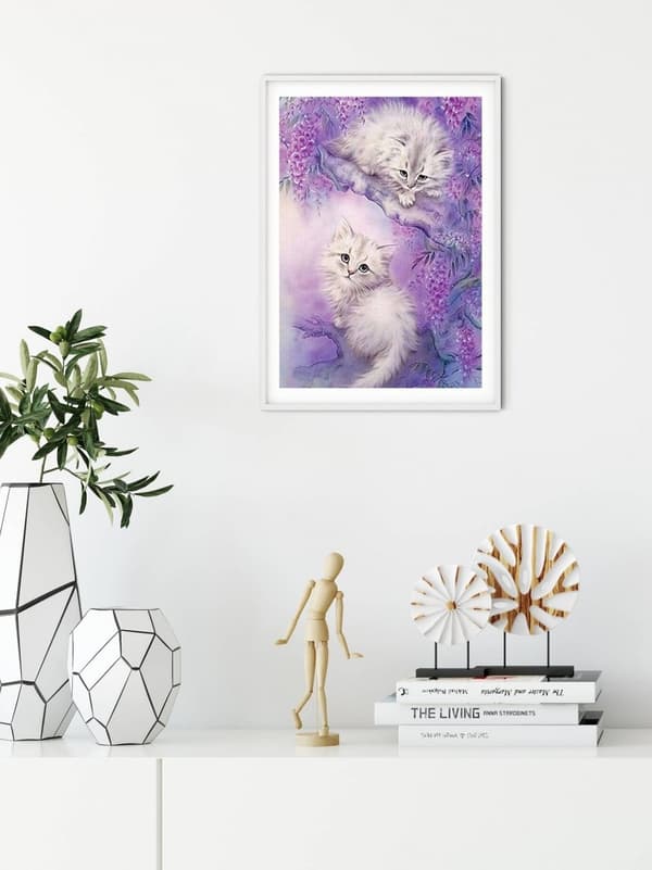 Diamantbroderi Hvide Katte To 35x45 cm