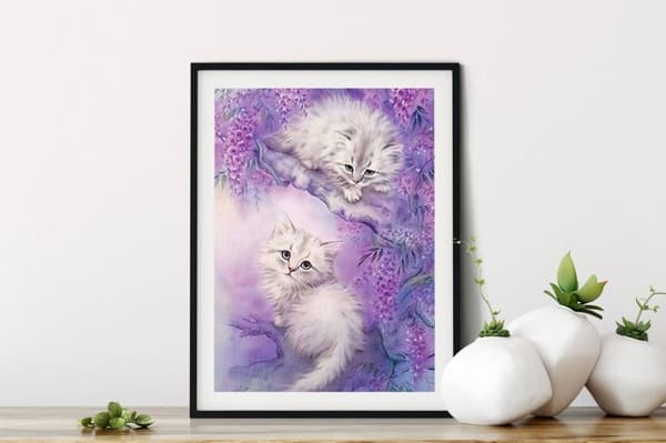 Diamantbroderi Hvide Katte To 35x45 cm