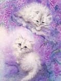 Miniatyrbillede 2 af 6: Diamantbroderi Hvide Katte To 35x45 cm