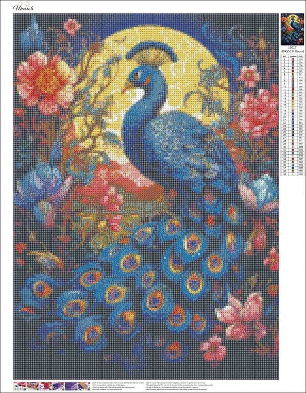 Diamantbroderi Påfugl Blomster Majestæt 45x60 cm