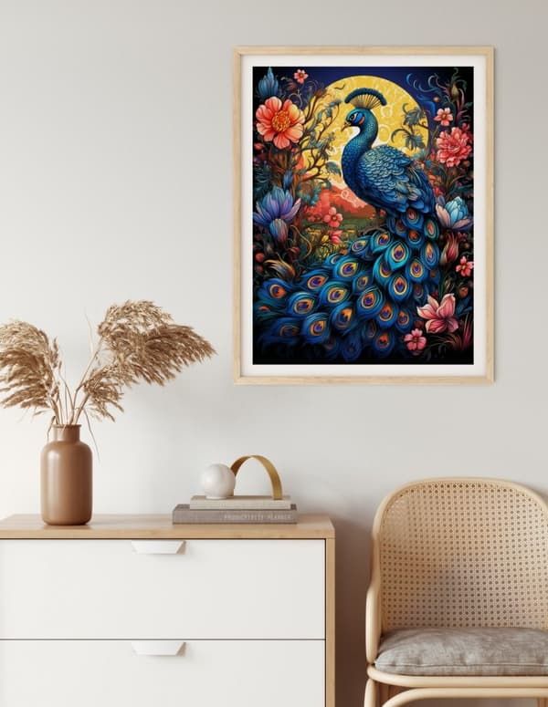 Diamantbroderi Påfugl Blomster Majestæt 45x60 cm
