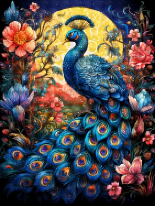 Diamantbroderi Påfugl Blomster Majestæt 45x60 cm