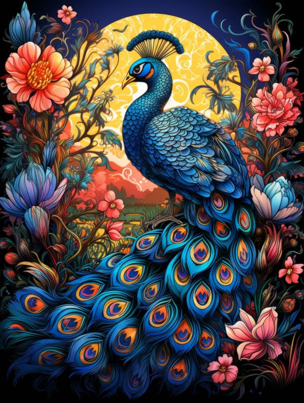 Diamantbroderi Påfugl Blomster Majestæt 45x60 cm