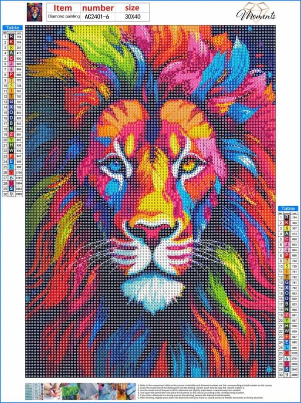 Diamantbroderi Regnbågslejon 3 30x40 cm