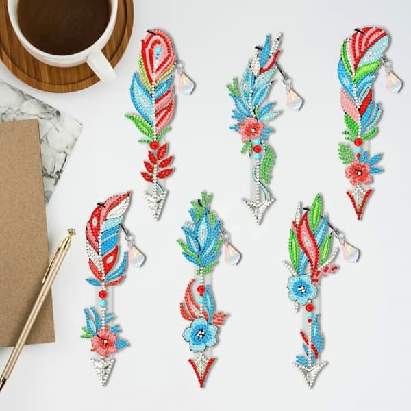 Diamantbroderi Bokmärke Bokmärken Set med 6 - Folkfjädrar