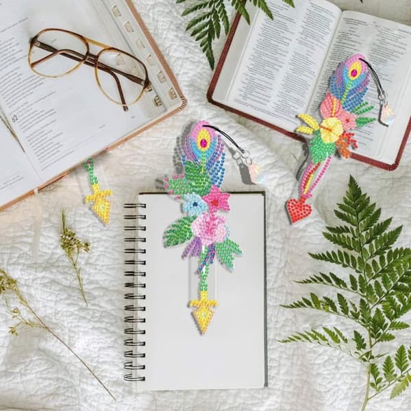 Diamantbroderi bogmærke bogmærker sæt med 6 - Blomsterfjer