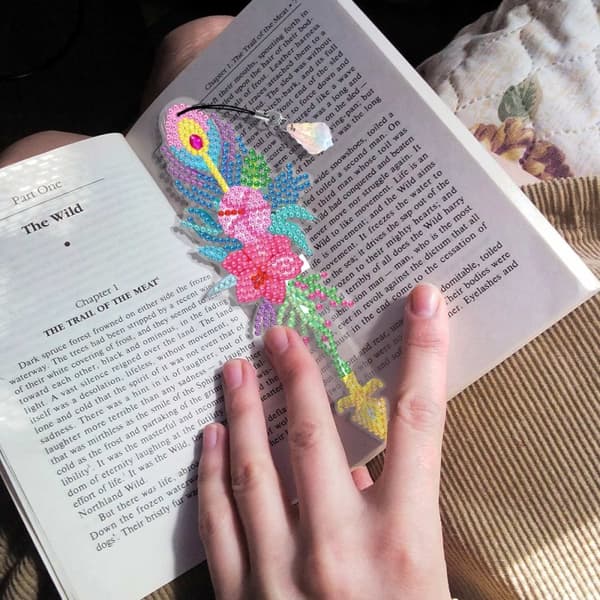 Diamantbroderi bogmærke bogmærker sæt med 6 - Blomsterfjer