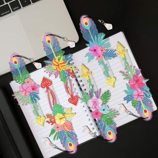 Diamantbroderi bogmærke bogmærker sæt med 6 - Blomsterfjer