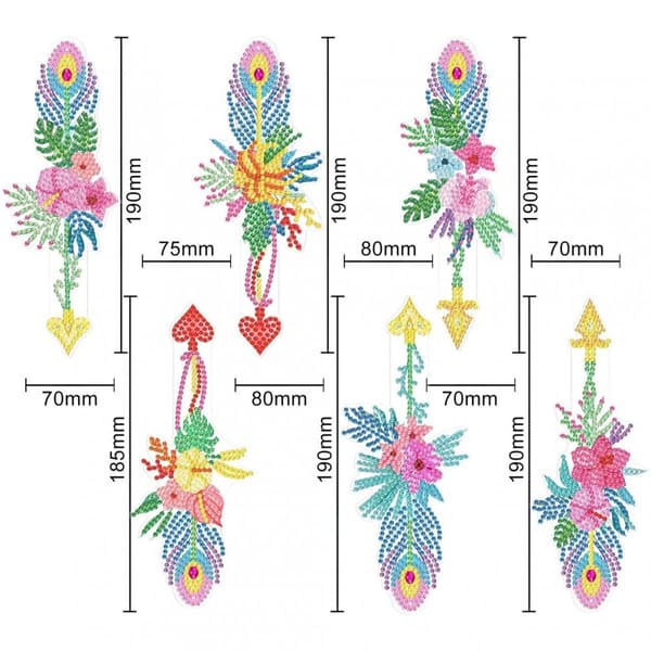 Diamantbroderi bogmærke bogmærker sæt med 6 - Blomsterfjer