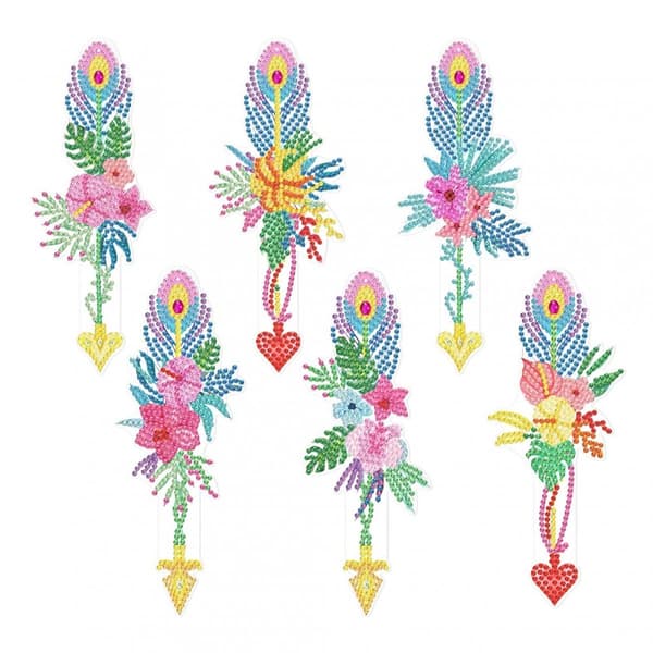 Diamantbroderi bogmærke bogmærker sæt med 6 - Blomsterfjer