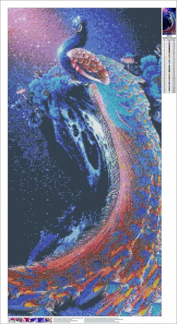 Diamantbroderi Stjärna Påfågel 45x85 cm
