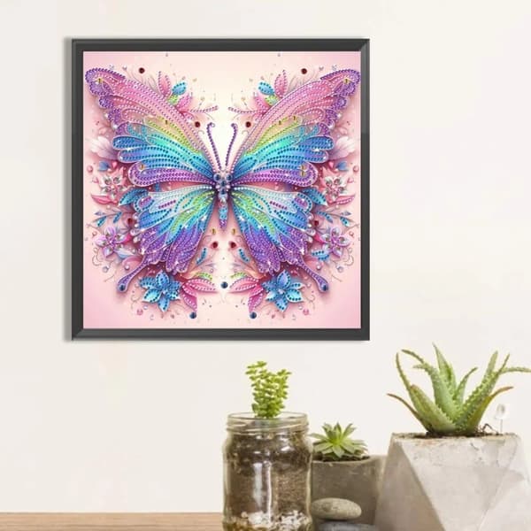 Diamantbroderi Pastel Sommerfugl 30x30 cm