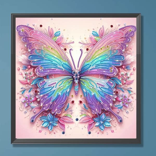 Diamantbroderi Pastel Sommerfugl 30x30 cm