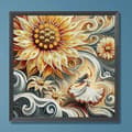 Miniatyrbild 4 av 4: Diamantbroderi Kvinna i solrosglöd 30x30 cm