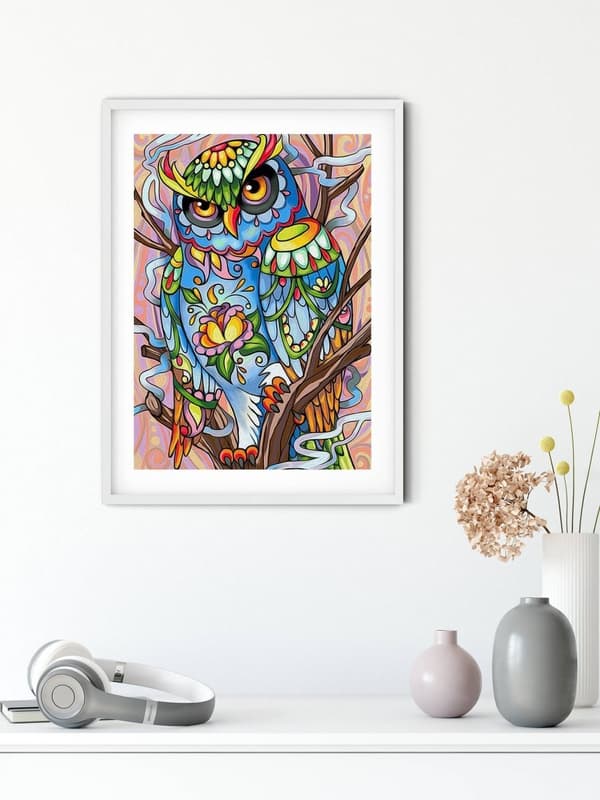 Diamantbroderi Regnbue Ugle 30x40 cm