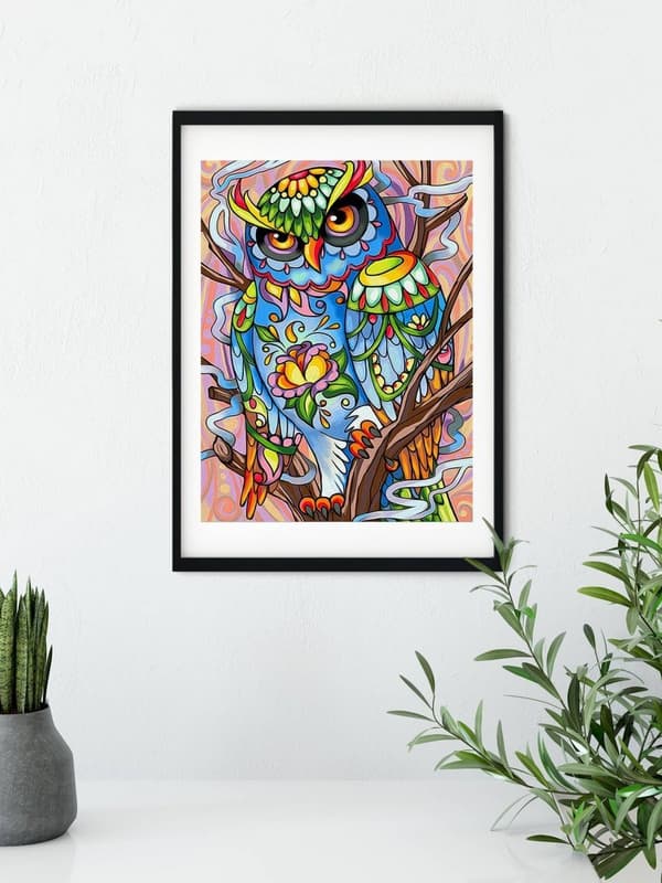 Diamantbroderi Regnbue Ugle 30x40 cm