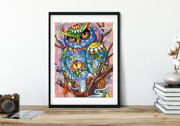 Diamantbroderi Regnbue Ugle 30x40 cm