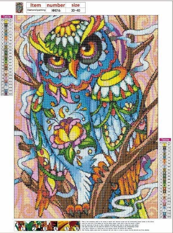 Diamantbroderi Regnbue Ugle 30x40 cm