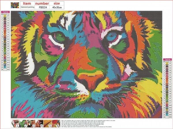 Diamantbroderi Regnbåge Tiger 30x40 cm