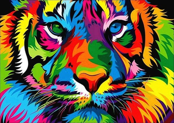 Diamantbroderi Regnbåge Tiger 30x40 cm