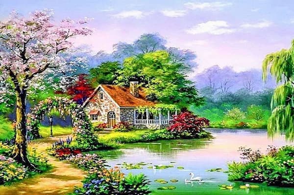 Diamantbroderi Sommarhus 55x75 cm
