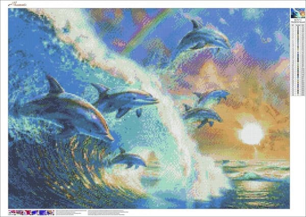 Diamantbroderi Glade Delfiner 55x75 cm