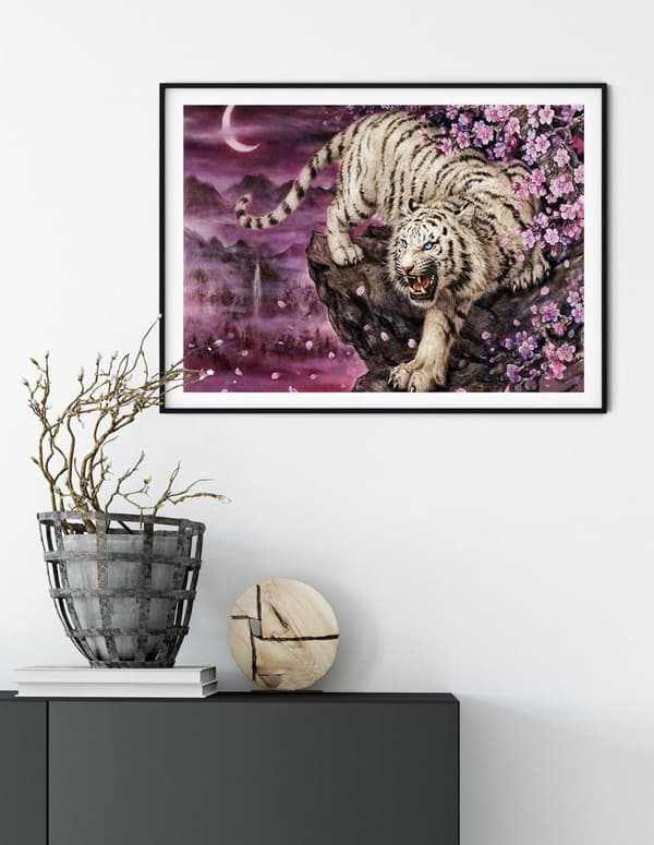 Diamantbroderi Tiger på klippe 45x55 cm