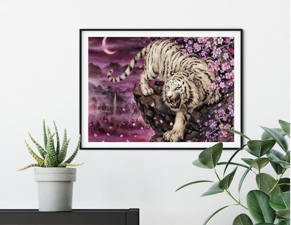 Diamantbroderi Tiger på klippe 45x55 cm