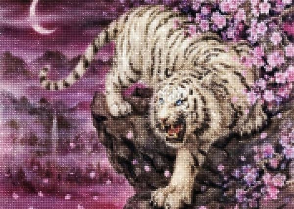Diamantbroderi Tiger på klippe 45x55 cm