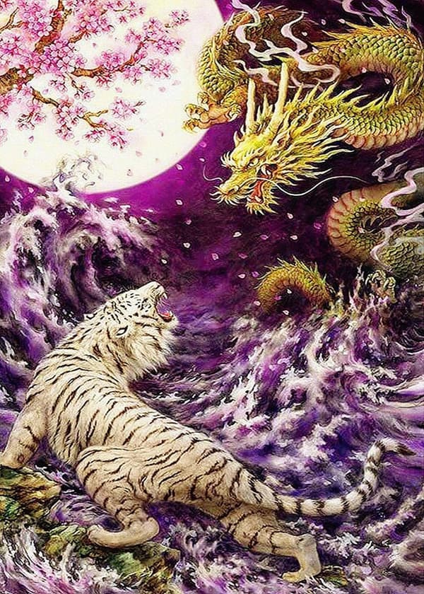 Diamantbroderi Tiger och Drake 45x60 cm