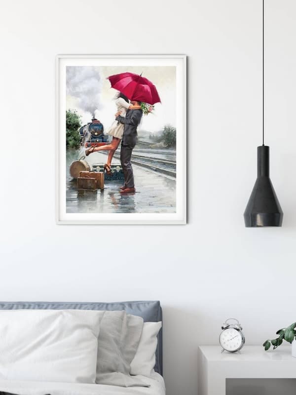 Timanttikirjonta-asetelma Rakastunut pari -aiheinen 45x60 cm