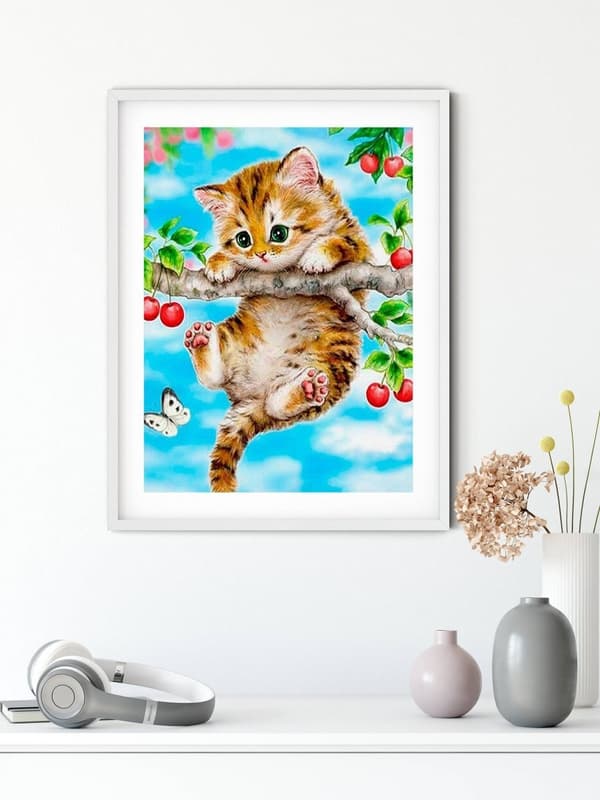 Diamantbroderi Hängande Kattunge 45x55 cm