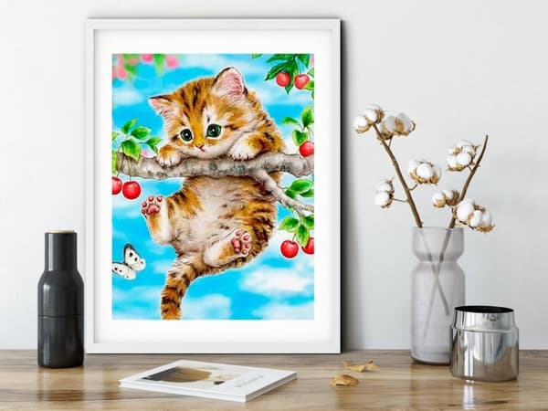 Diamantbroderi Hängande Kattunge 45x55 cm