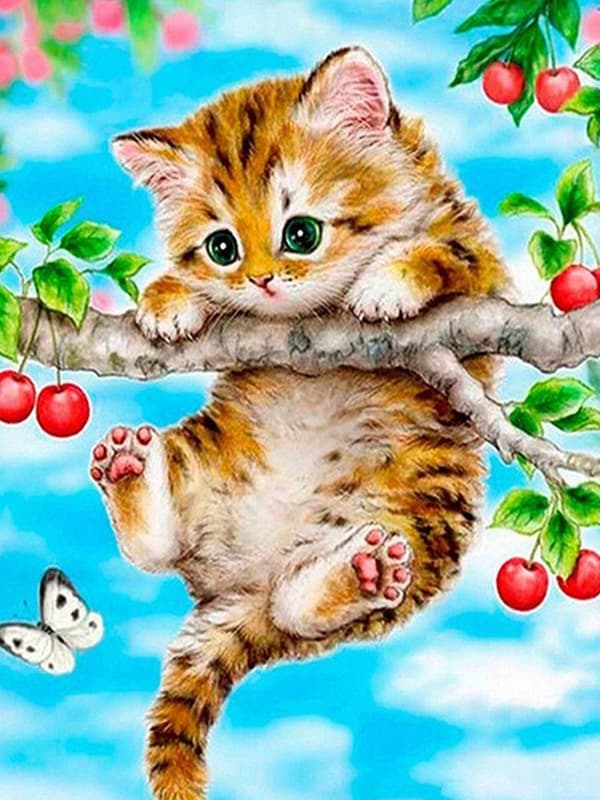 Diamantbroderi Hängande Kattunge 45x55 cm